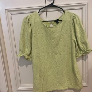 Ann Taylor Green Puff Sleeve Smocked Blouse